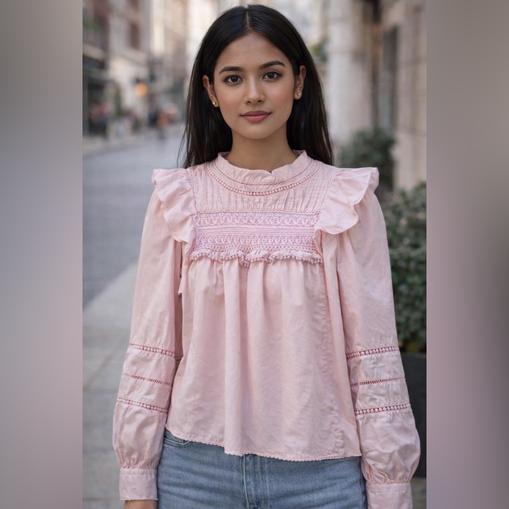 J. Crew Light Pink Ruffled Blouse